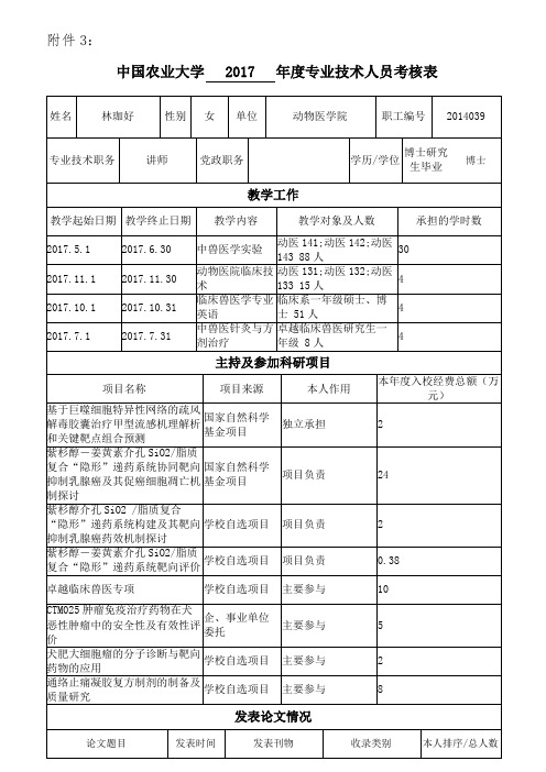 中国农业大学2017专业技术人员考核表姓名林珈好性别