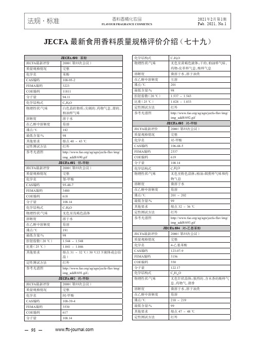 JECFA最新食用香料质量规格评价介绍(七十九)