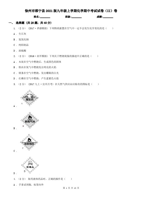 徐州市睢宁县2021版九年级上学期化学期中考试试卷(II)卷