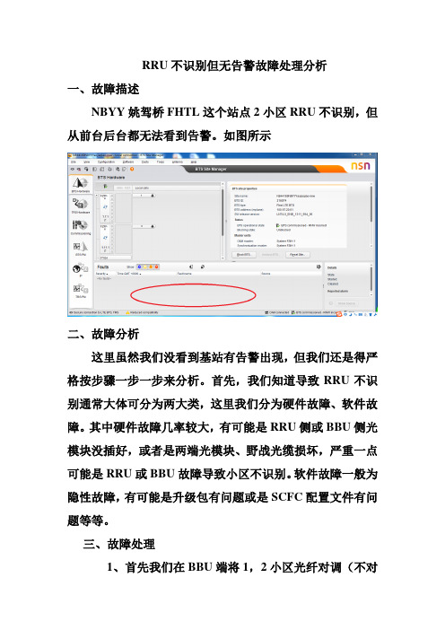 NBYY姚驾桥FHTLRRU不识别但无告警故障处理案例