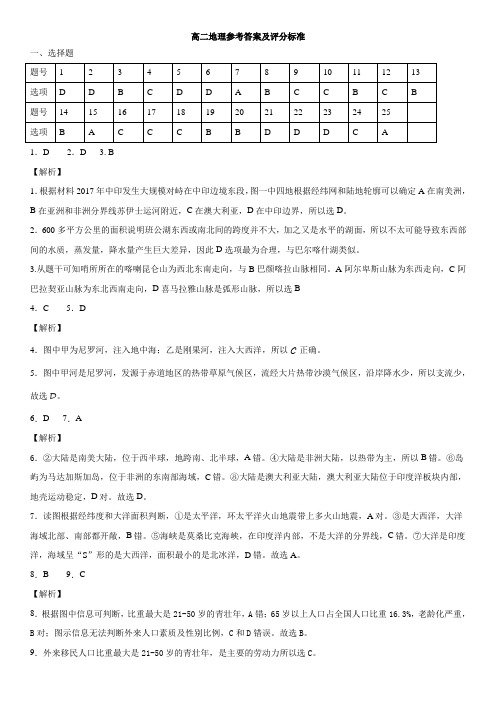 湖北省部分高中高二上学期期中考试地理答案