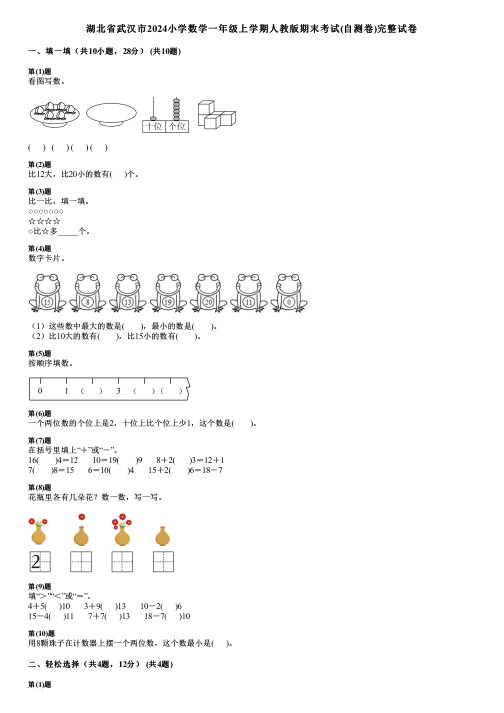 湖北省武汉市2024小学数学一年级上学期人教版期末考试(自测卷)完整试卷