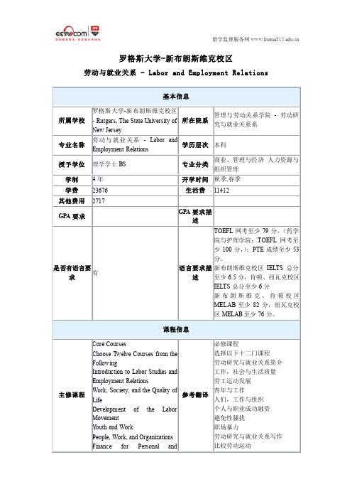 罗格斯大学-新布朗斯维克校区劳动与就业关系本科