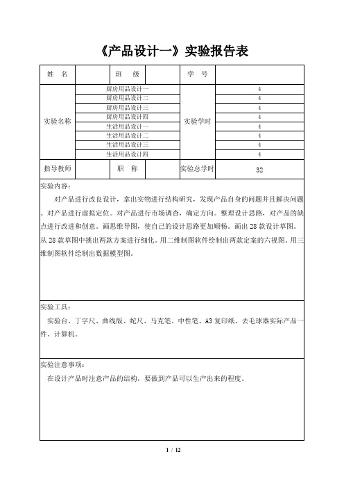 产品设计一实验报告表(艺术)