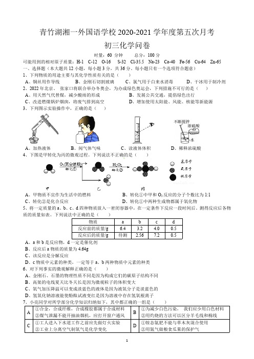 2020-2021学年湖南省长沙市青一九年级第五次(九下第一次)化学试卷