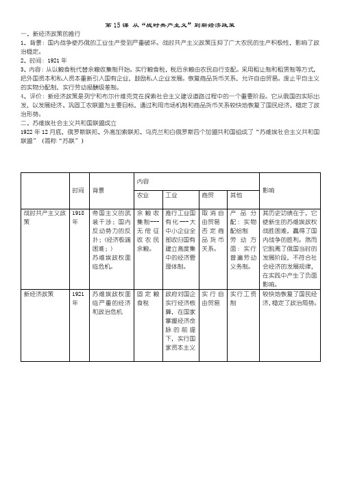 第15课 从“战时共产主义”到新经济政策