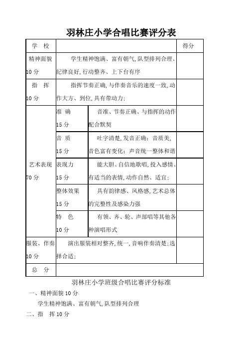 合唱比赛评分表及评分标准