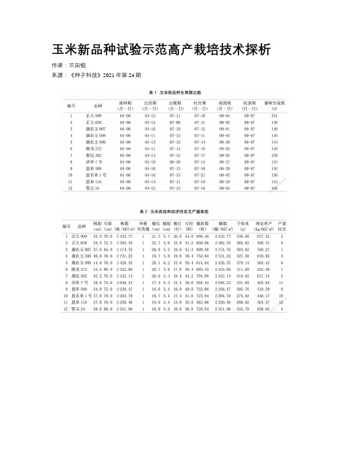 玉米新品种试验示范高产栽培技术探析