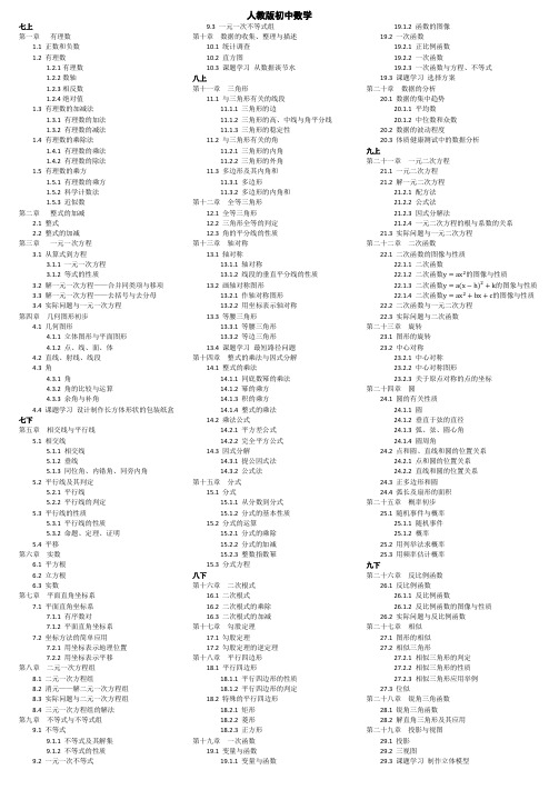 人教版初中数学目录