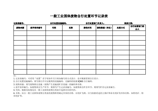 一般工业固体废物自行处置环节记录表