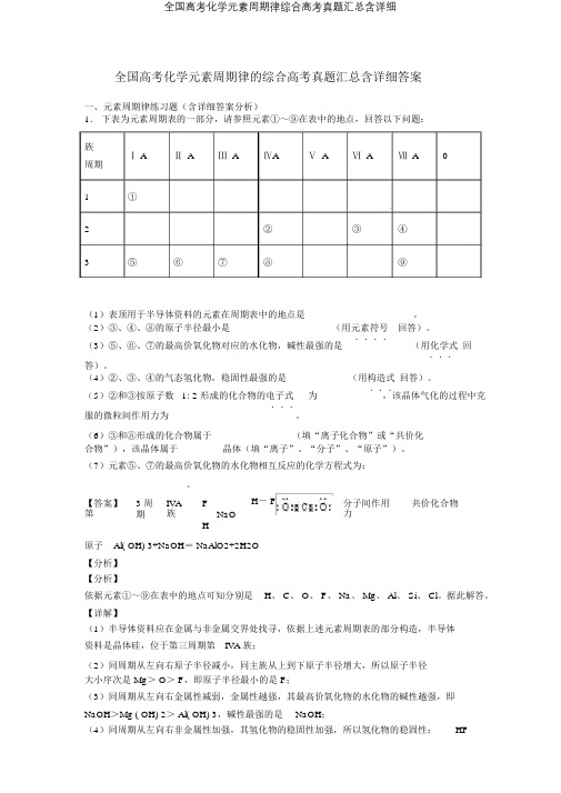 全国高考化学元素周期律综合高考真题汇总含详细