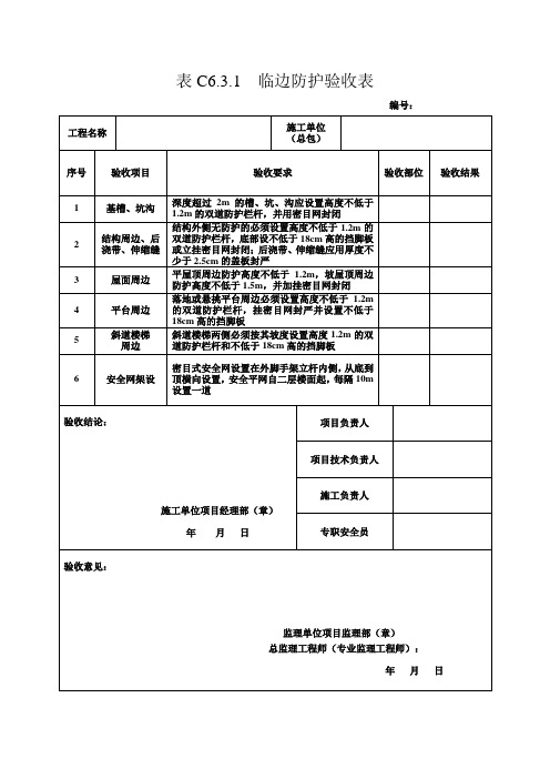 临边洞口防护验收表(范本)