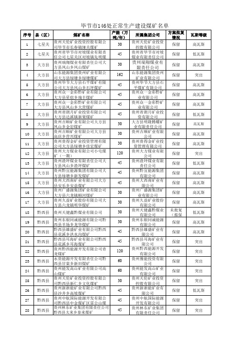 (省统计名单)1225毕节市煤矿