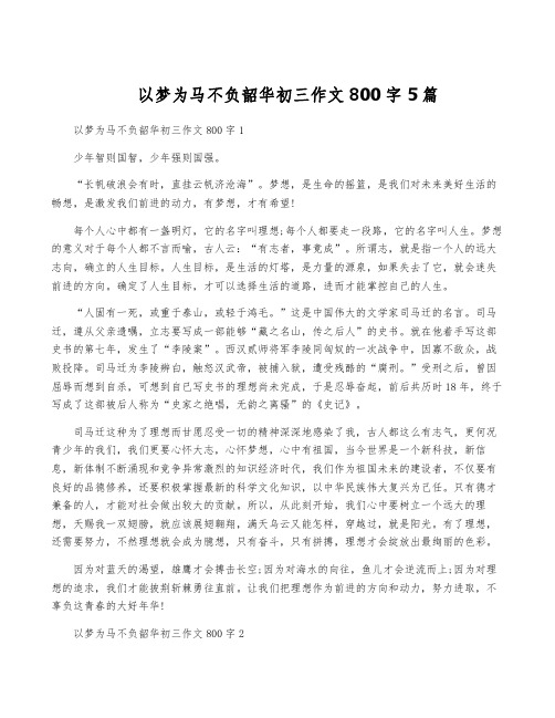 以梦为马不负韶华初三作文800字5篇