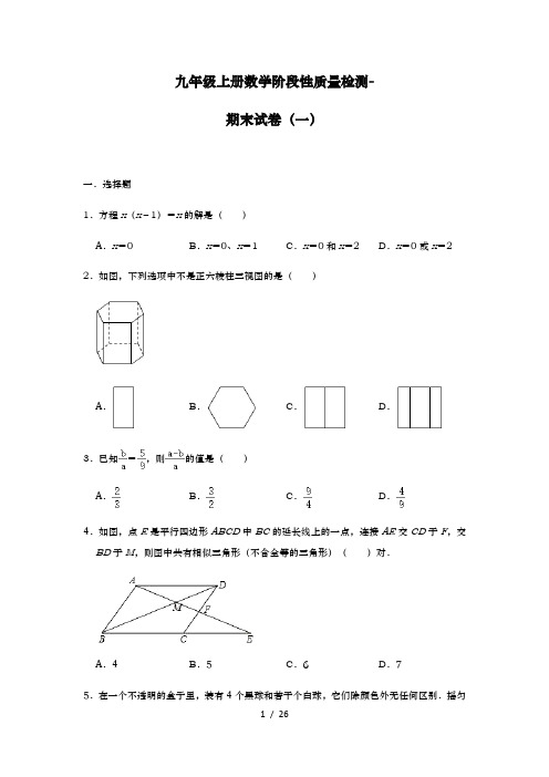 北师大版九年级上册数学阶段性质量检测-期末试卷(一)(解析版)