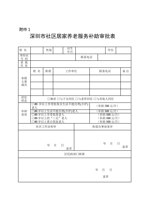 社区居家养老服务补助核准表格(空表)