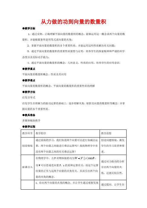 高中数学 2.5《从力做的功到向量的数量积》教案设计 北师大版必修4-北师大版高二必修4数学教案