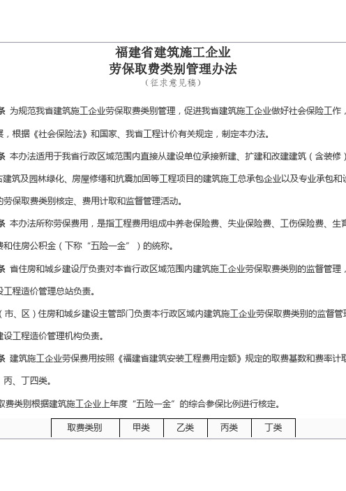 福建省建筑施工企业劳保取费类别管理办法