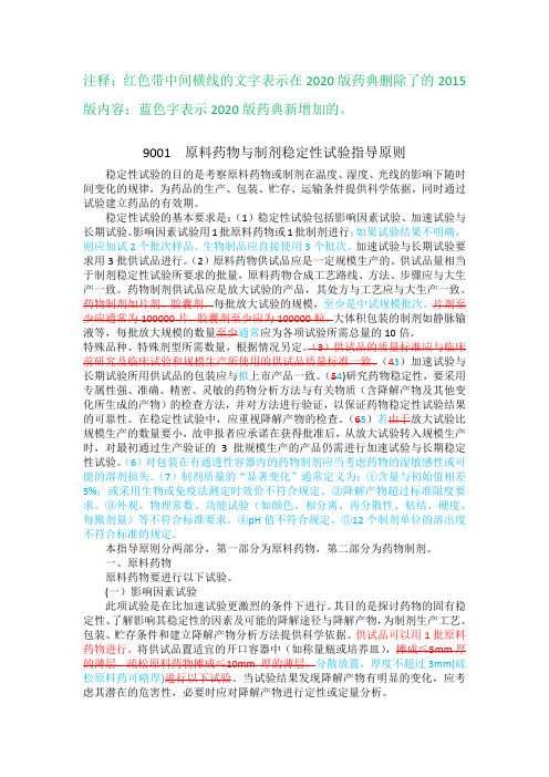 2020与2015版药典通则修订对比  9001  原料药物与制剂稳定性试验指导原则