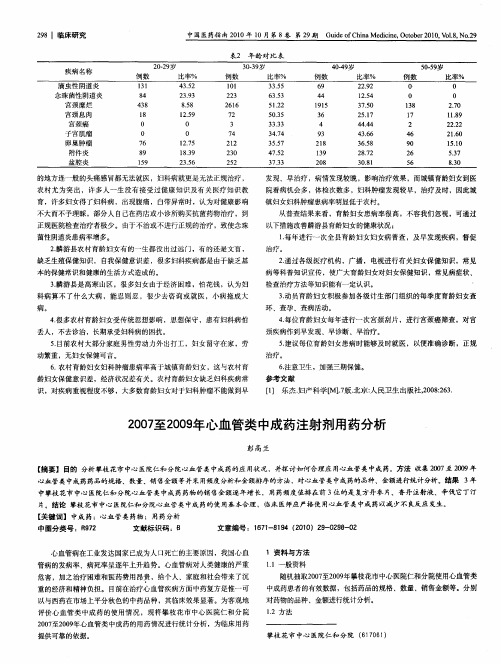 2007至2009年心血管类中成药注射剂用药分析