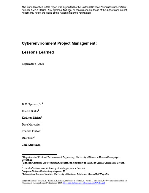 Cyberenvironment Project Management Lessons Learned