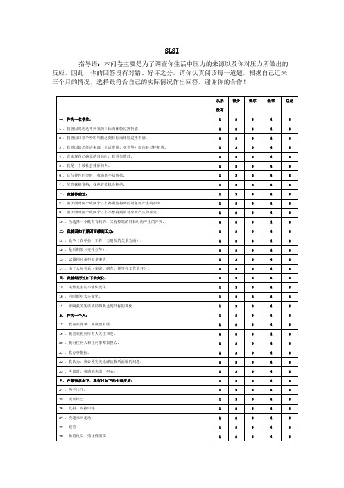 学生生活应激问卷(SLSI)-问卷