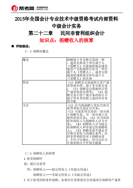 第二十二章民间非营利组织会计-捐赠收入的核算