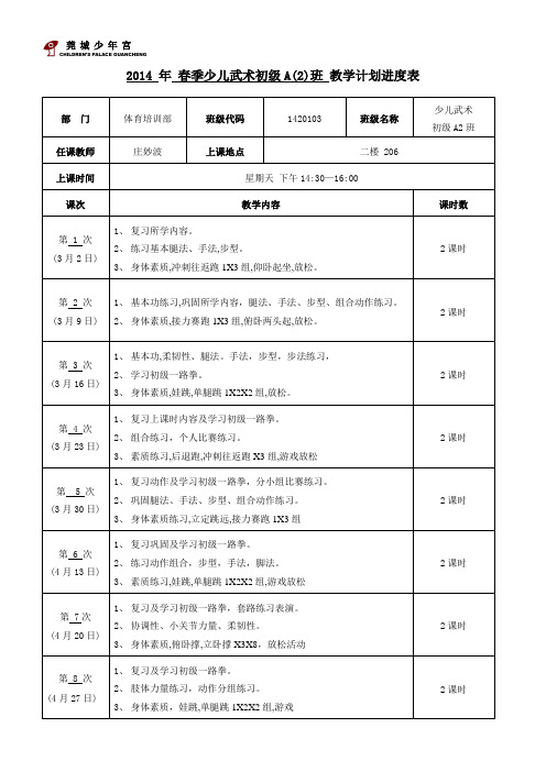 2014年春季少儿武术初级班进度表