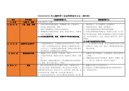 幼儿园教师一日活动明细及分工(简约版)