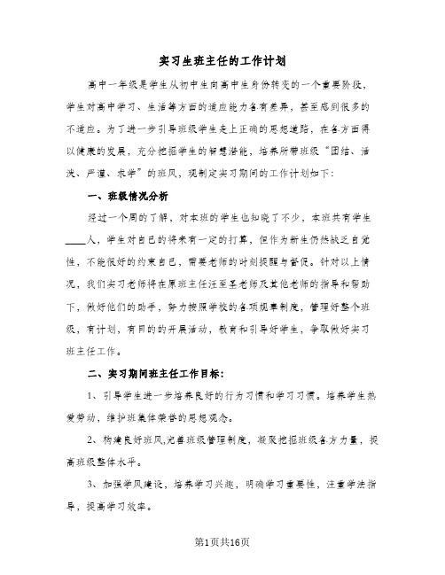 实习生班主任的工作计划(5篇)