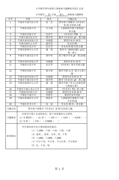 小学数学 四年级 下 册疑难习题解析18页word文档