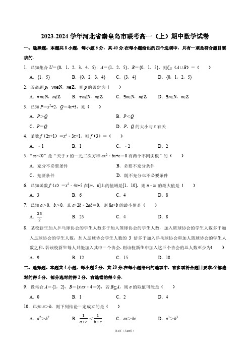 2023-2024学年河北省秦皇岛市联考高一(上)期中数学试卷【答案版】