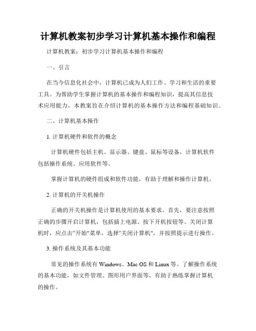 计算机教案初步学习计算机基本操作和编程