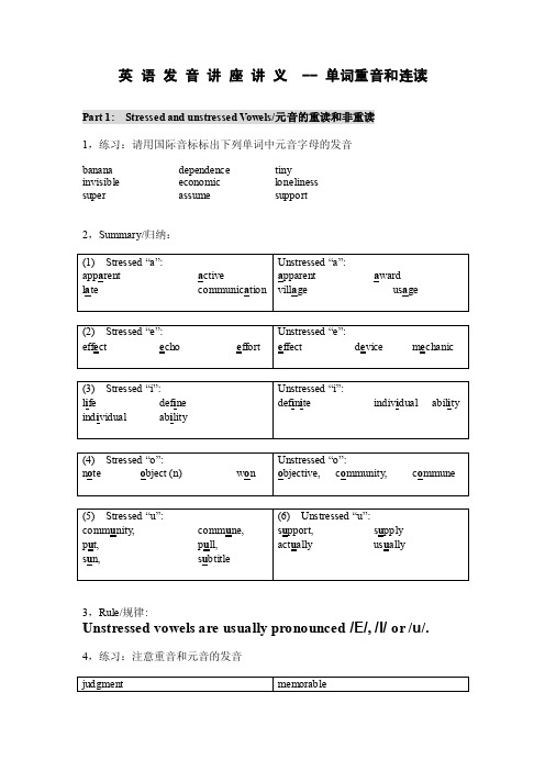 英语发音讲座讲义--单词重音和连读