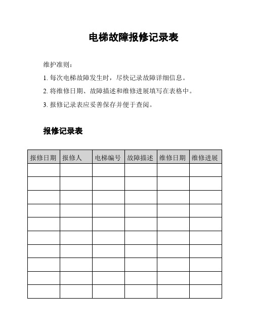 电梯故障报修记录表