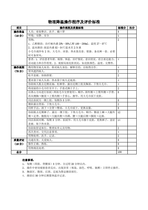 物理降温操作程序及评价标准