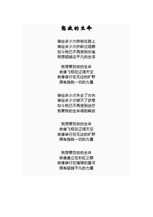 怒放的生命歌词