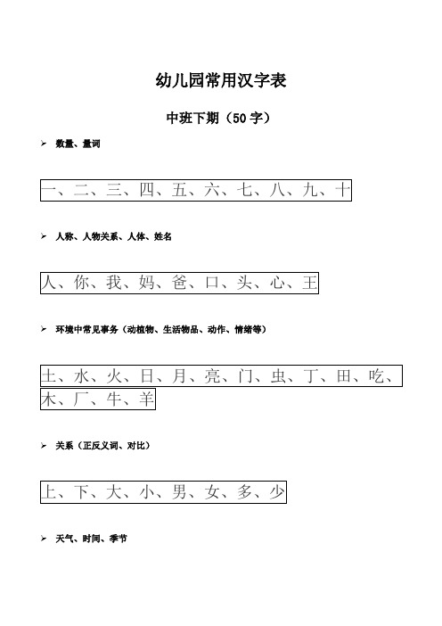 幼小衔接汉字整理幼儿园