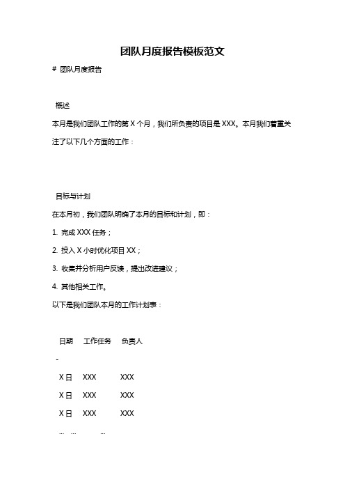 团队月度报告模板范文