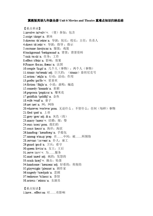 冀教版英语九年级全册Unit 6 Movies and Theatre 重难点知识归纳总结