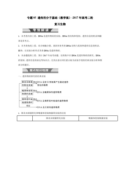 专题05 遗传的分子基础(教学案)-2017年高考二轮复习生物(附解析)$760024