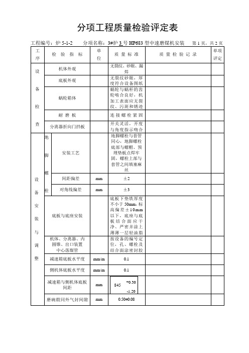 分项工程质量检验评定表-磨煤机安装