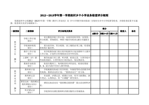 2012～2013学年第一学期赵村乡中小学业务检查评分细则