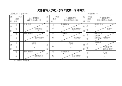 天津医科大学夜大学2019学年度第一学期课表