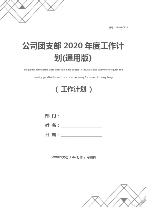 公司团支部2020年度工作计划(通用版)