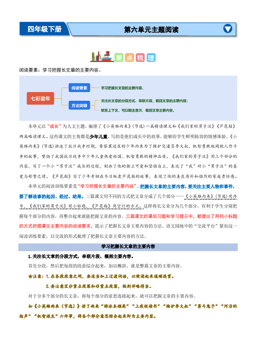 第六单元“七彩童年”(主题阅读)-2023-2024学年四年级语文下册阅读理解(统编版)