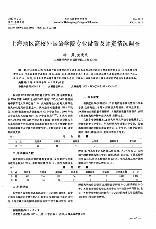 上海地区高校外国语学院专业设置及师资情况调查