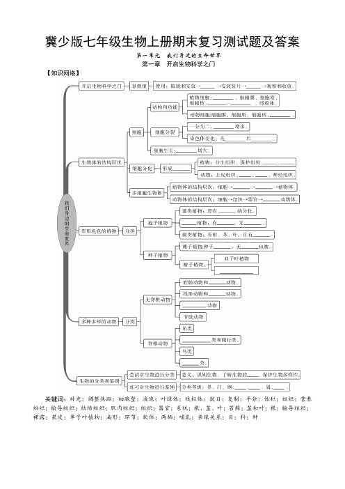 冀少版七年级生物上册期末复习测试题及答案