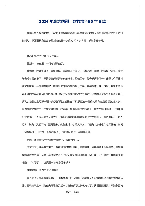 2024年难忘的那一次作文450字5篇