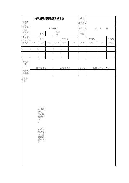 电气线路绝缘强度测试记录